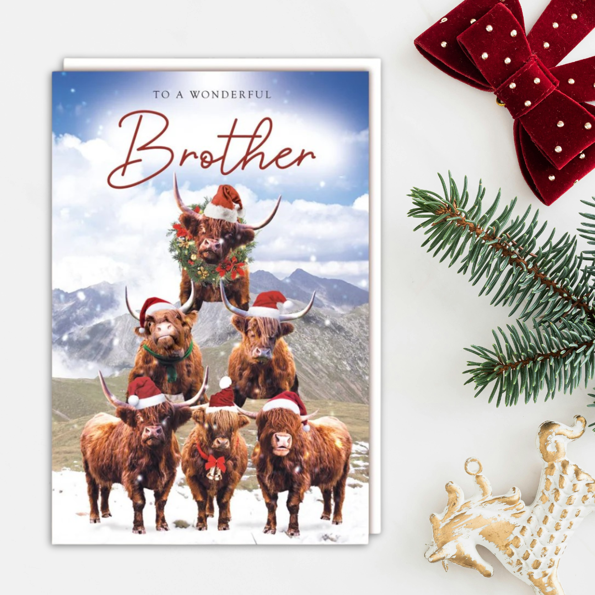 Brother Christmas Card - Highland Cow Stack