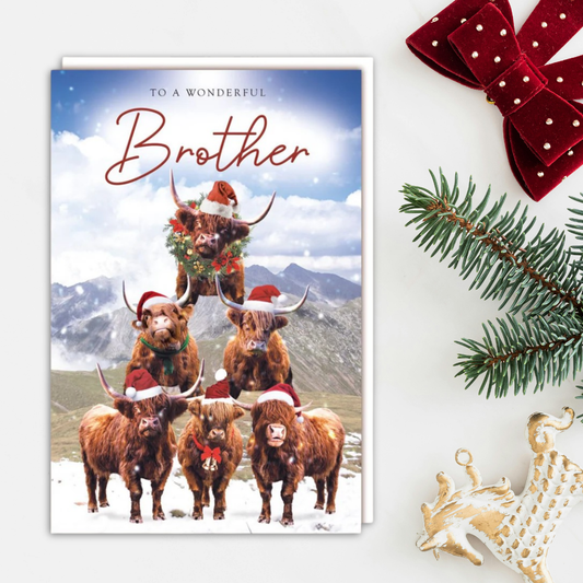 Brother Christmas Card - Highland Cow Stack