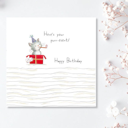 Bramble Moon Birthday Card - Here's Your Purr-esent!