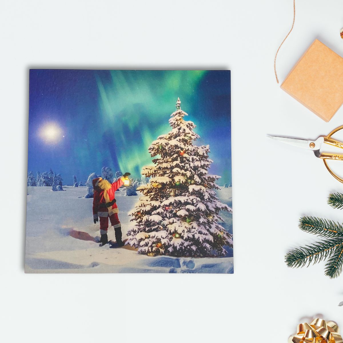 Open Photographic Christmas Card - Santa & Tree