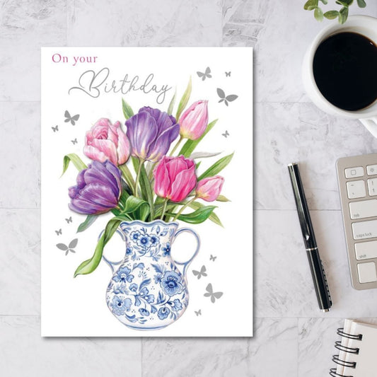 Decoupage Birthday Card - Vase Of Flowers