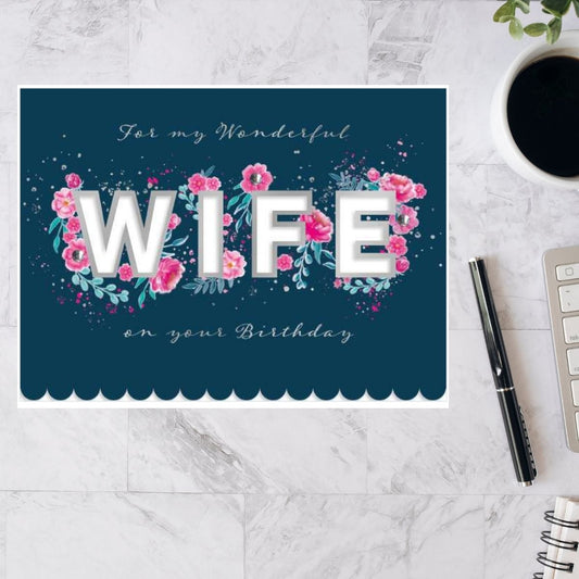 Wife Birthday Card - Die Cut Text