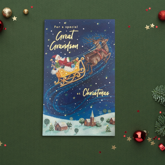 Great Grandson Christmas Card - Just For You Sleigh