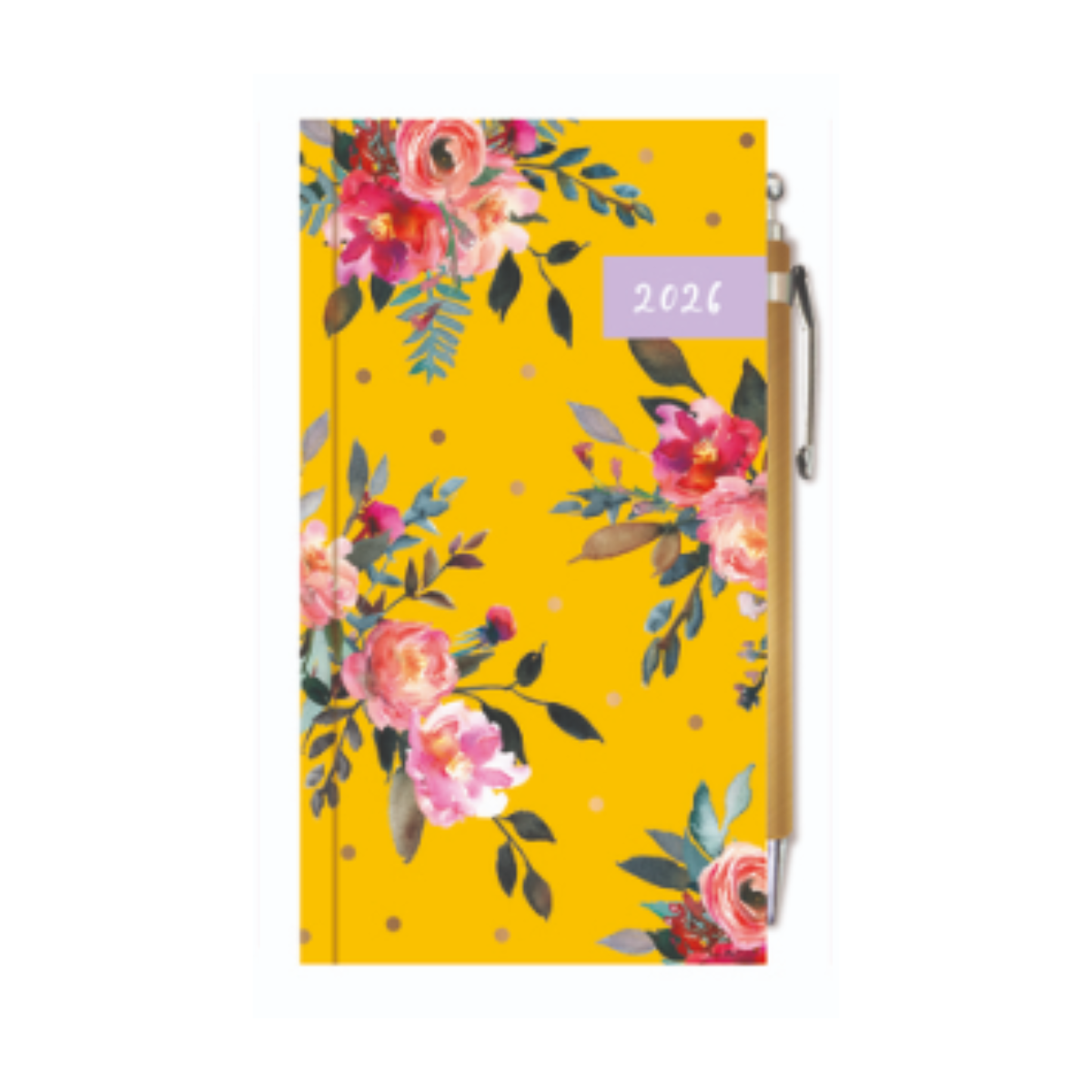 2026 Diary - Modern Floral Week To View Slim With Pen - Mustard