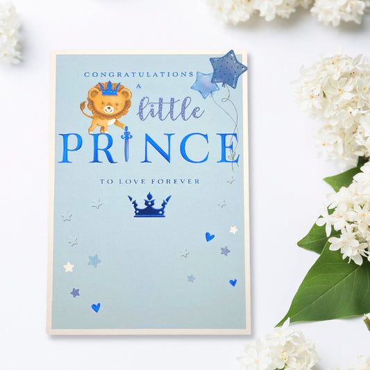 Little Prince Baby Boy Greeting Card Displayed In Full