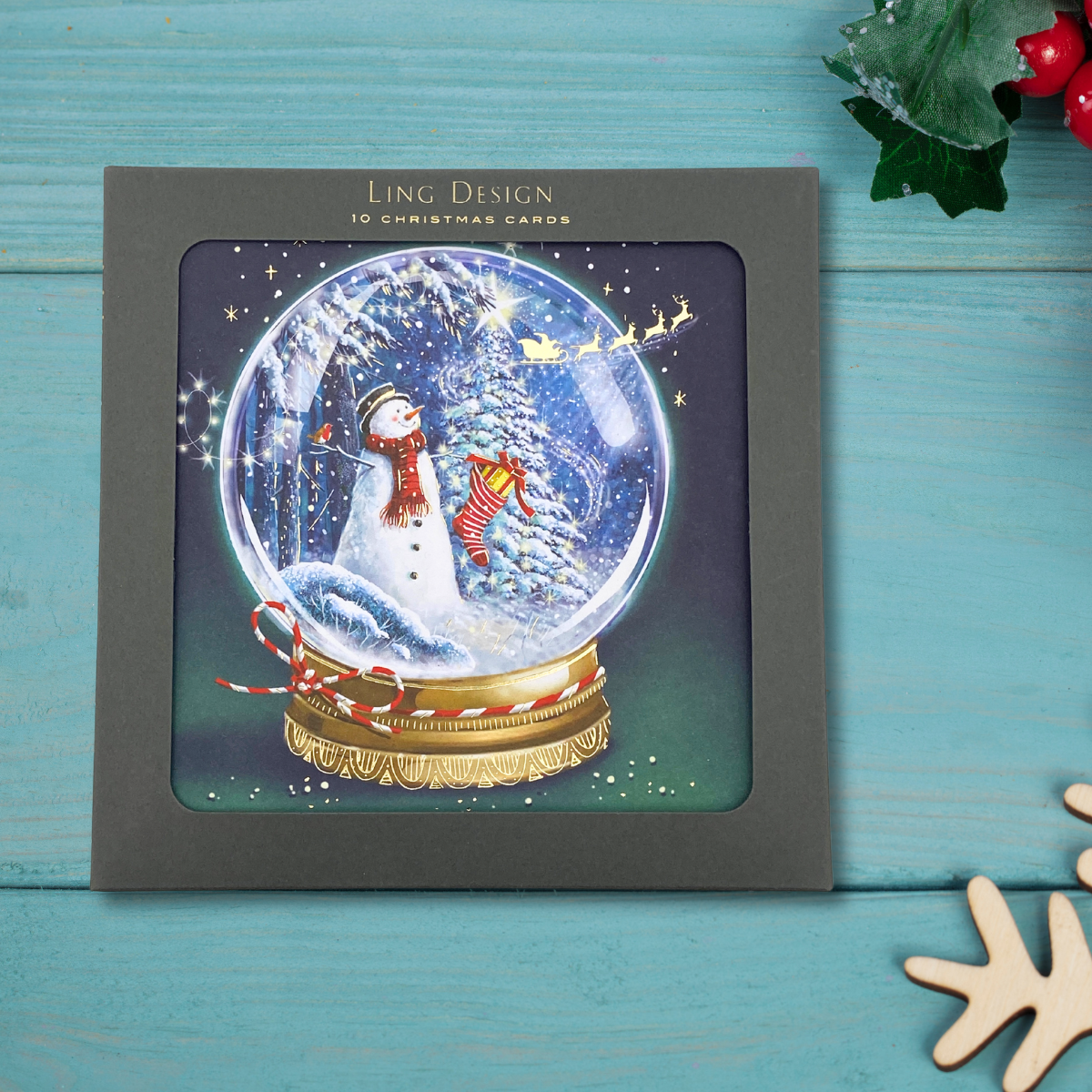 10 x Christmas Cards In Box - Ling Design Snowglobe Snowman