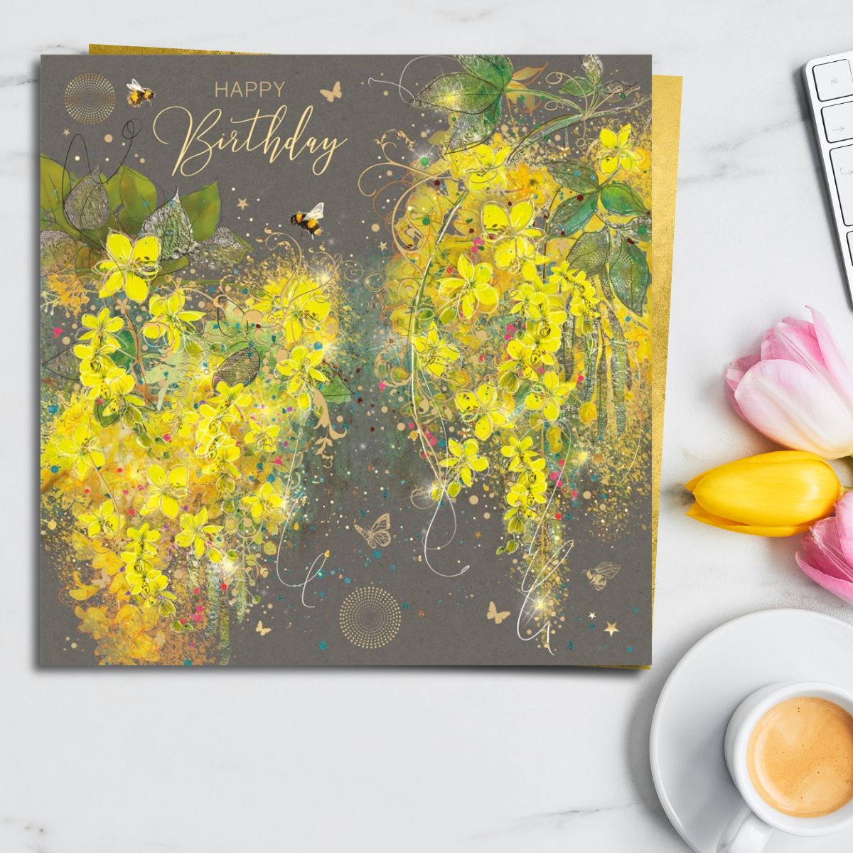 Grace Birthday Card - Bees & Forsythia