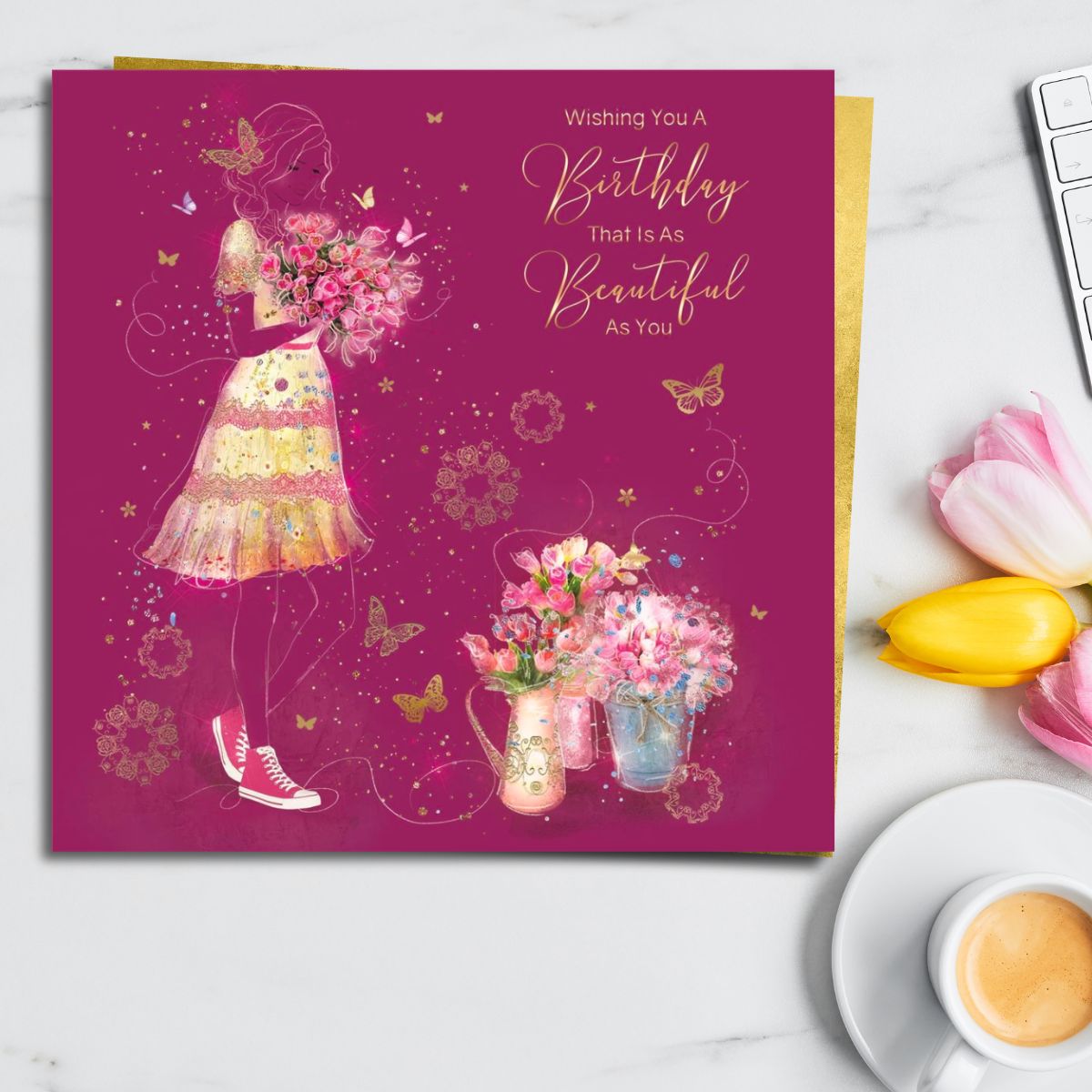 Grace Birthday Card - Lady & Flowers