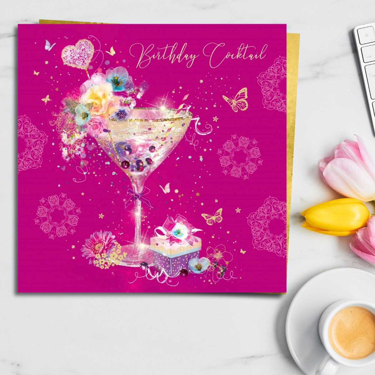 Grace Birthday Card - Cocktail & Butterflies