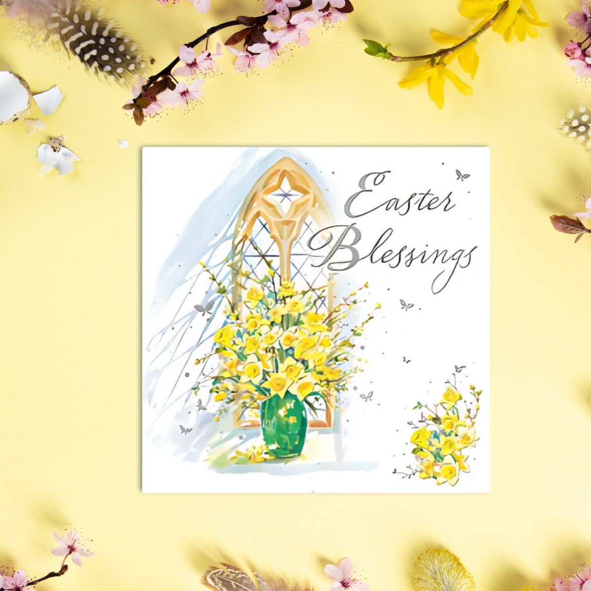 Open Easter Card - Easter Blessings Vase Of Daffodils