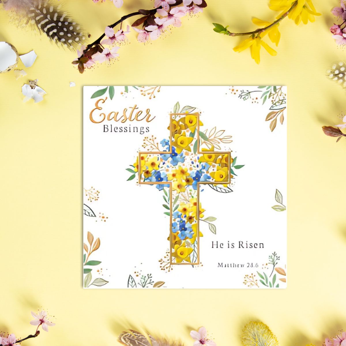 Open Easter Card - He Is Risen Crucifix