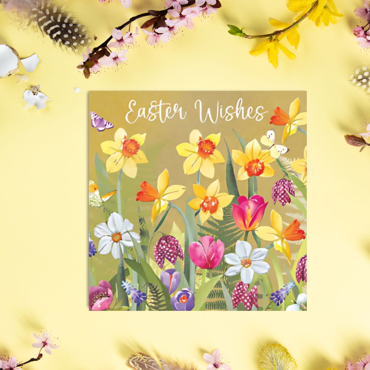 Open Easter Card - Easter Wishes Floral Border