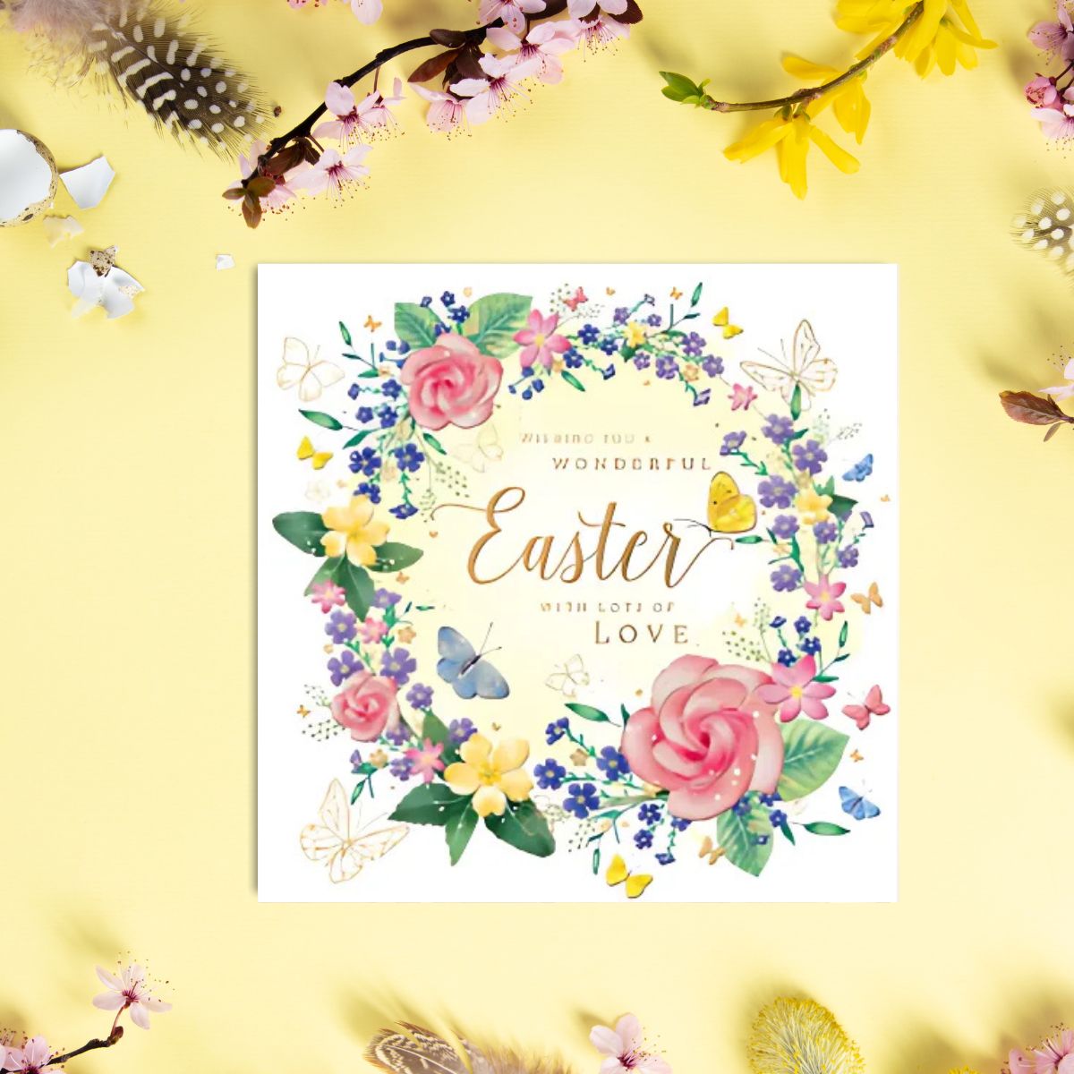 Open Easter Card - With Love Floral Wreath