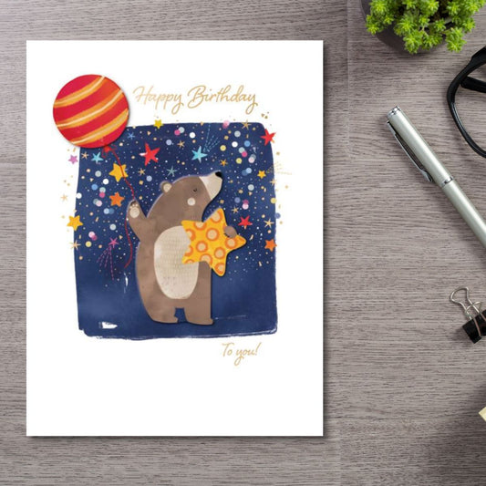 Decoupage Birthday Card - Birthday Bear & Balloon