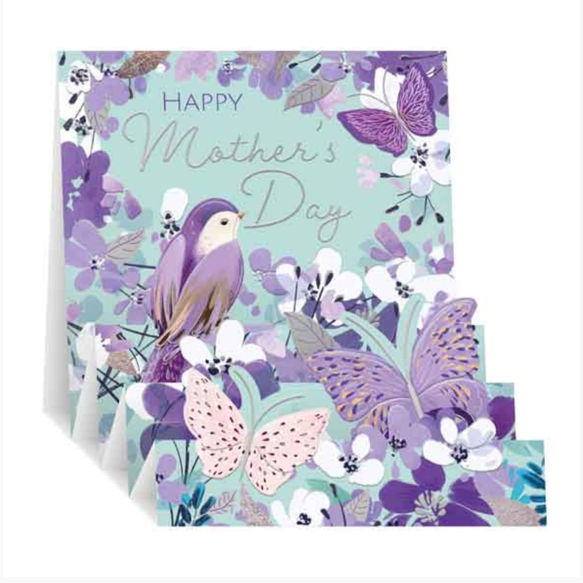 Open Mother's Day Card - Zig Zag Lilac Bird & Butterfly