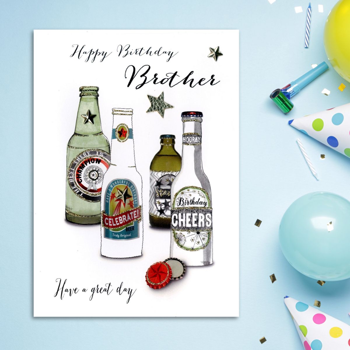 Brother Birthday Card - Jewelled Bottled Beers