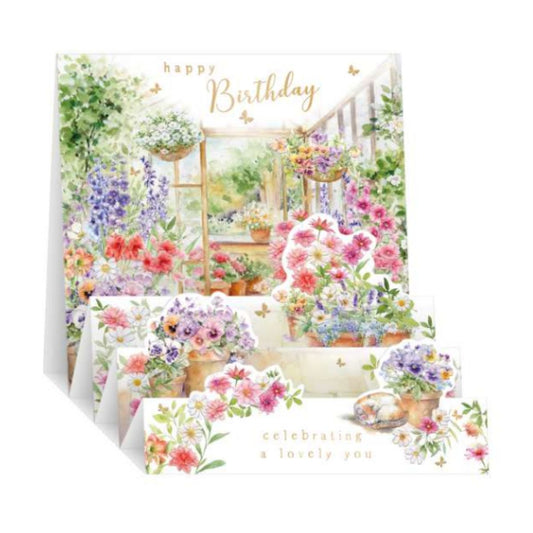 Zig Zag Pop Up Birthday Card - Floral Garden