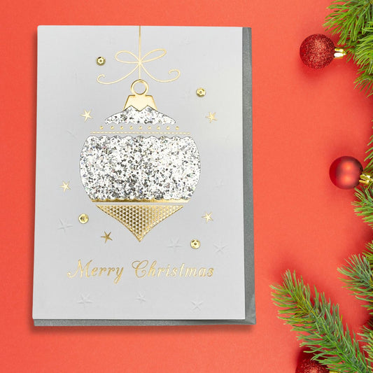 Open Christmas Card - Winter Glow Silver Bauble