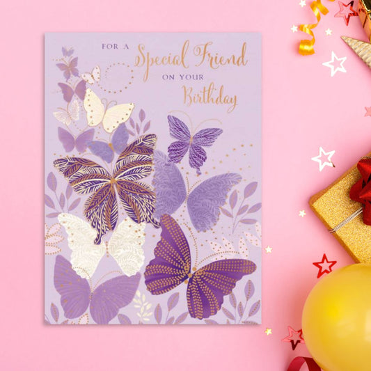 Friend Birthday Card - Lilac Butterflies