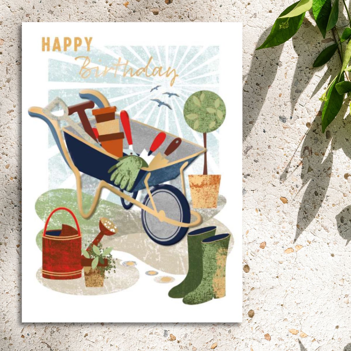 Decoupage Birthday Card - Wheelbarrow