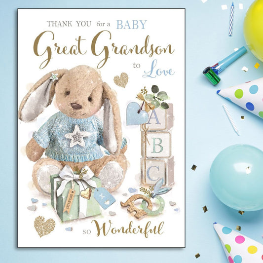 Birth Of Great Grandson Card - Bunny Rabbit