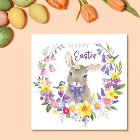 Easter Cards - Floral Bunny & Blue Tits Pack Of 4 Cards