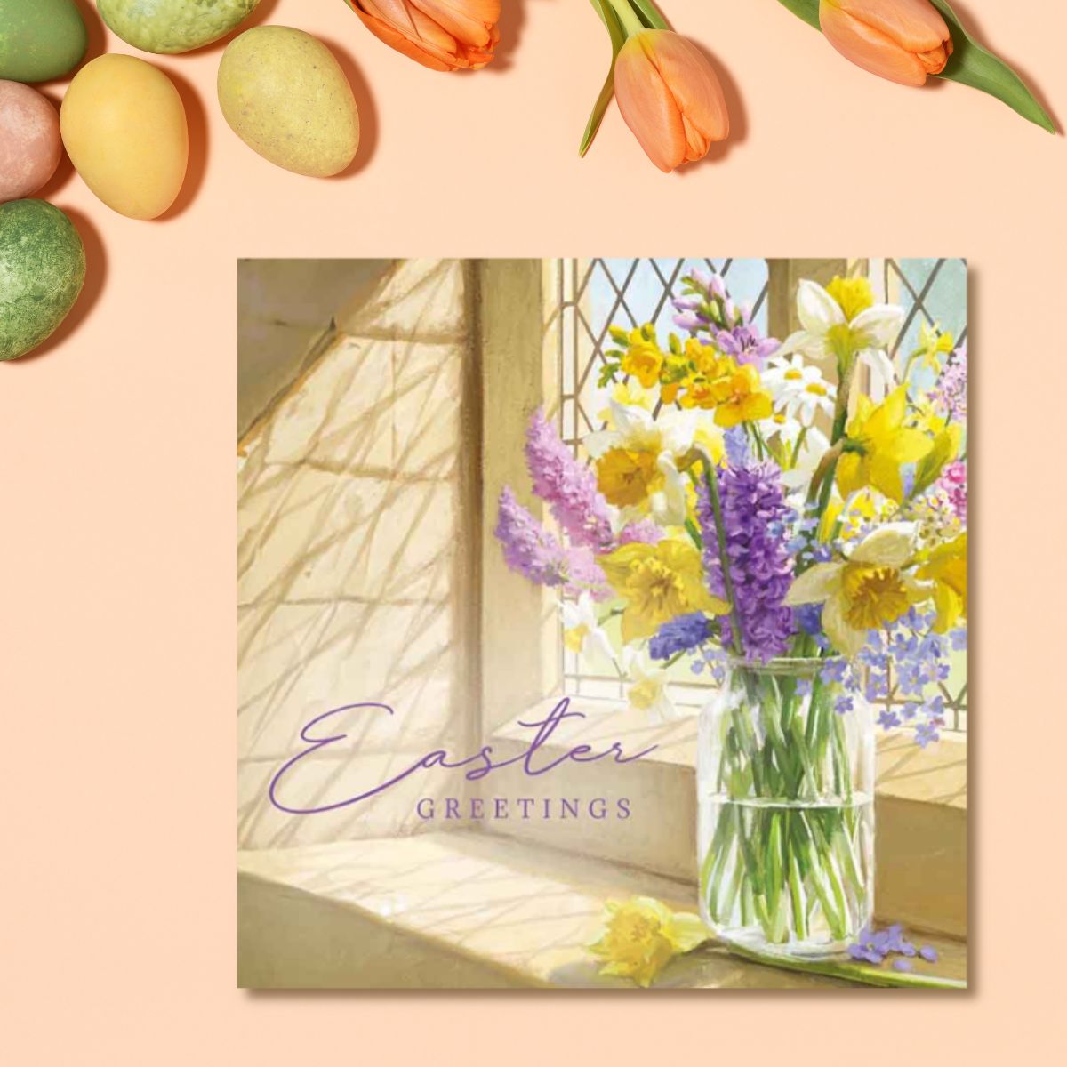 Easter Cards - Greetings Floral Vase Pack Of 4 Cards