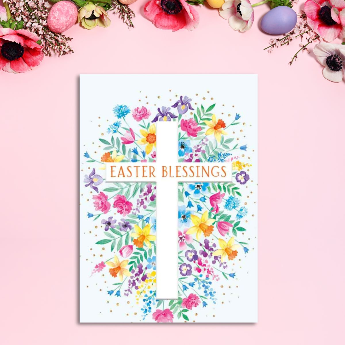 Easter Cards - Easter Blessings Floral Cross Pack Of 4 Cards