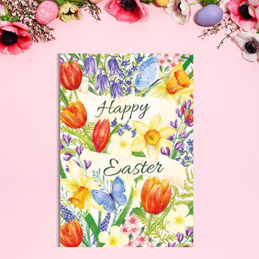 Easter Cards - Tulips & Butterflies Pack Of 4 Cards