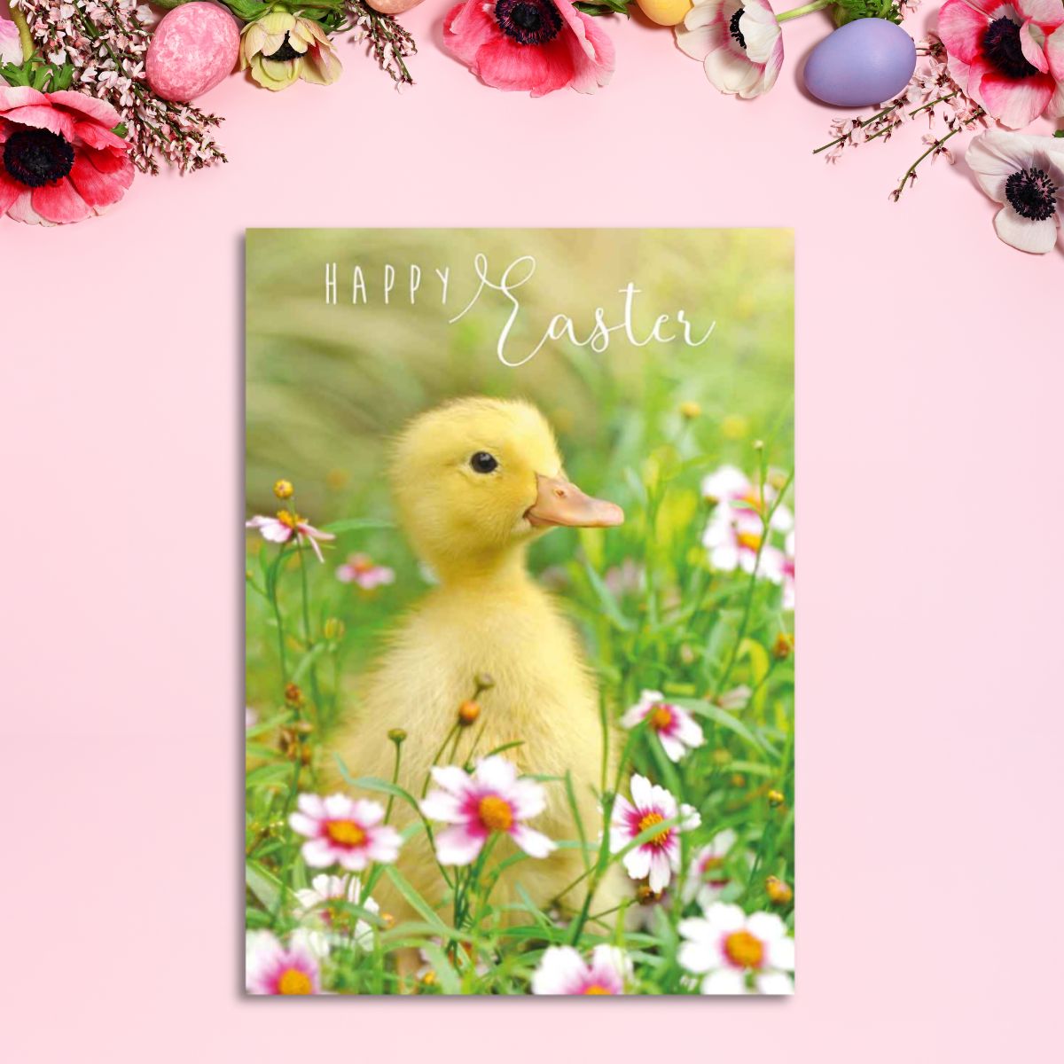 Easter Cards - Cute Duckling & Flowers Pack Of 4 Cards