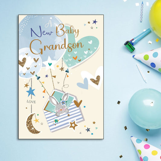 Birth Of Grandson Card - Signature Bunny & Envelope