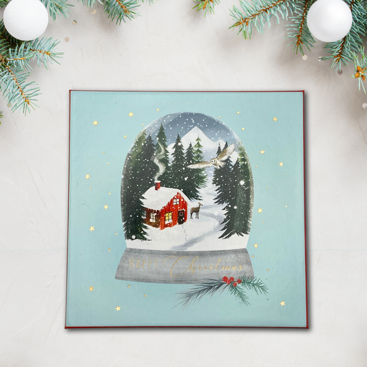 10 x Christmas Cards In Box - Foiled Snowglobe & Stars