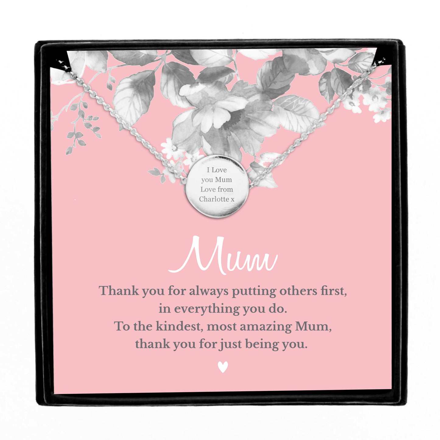 Mum Gift - Personalised Mum Silver Tone Necklace and Box
