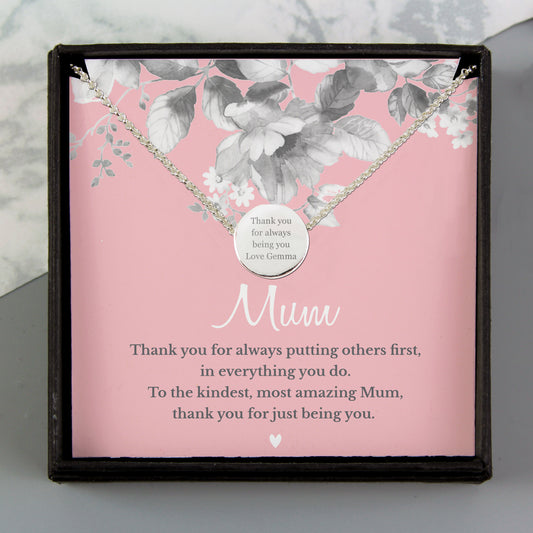Mum Gift - Personalised Mum Silver Tone Necklace and Box