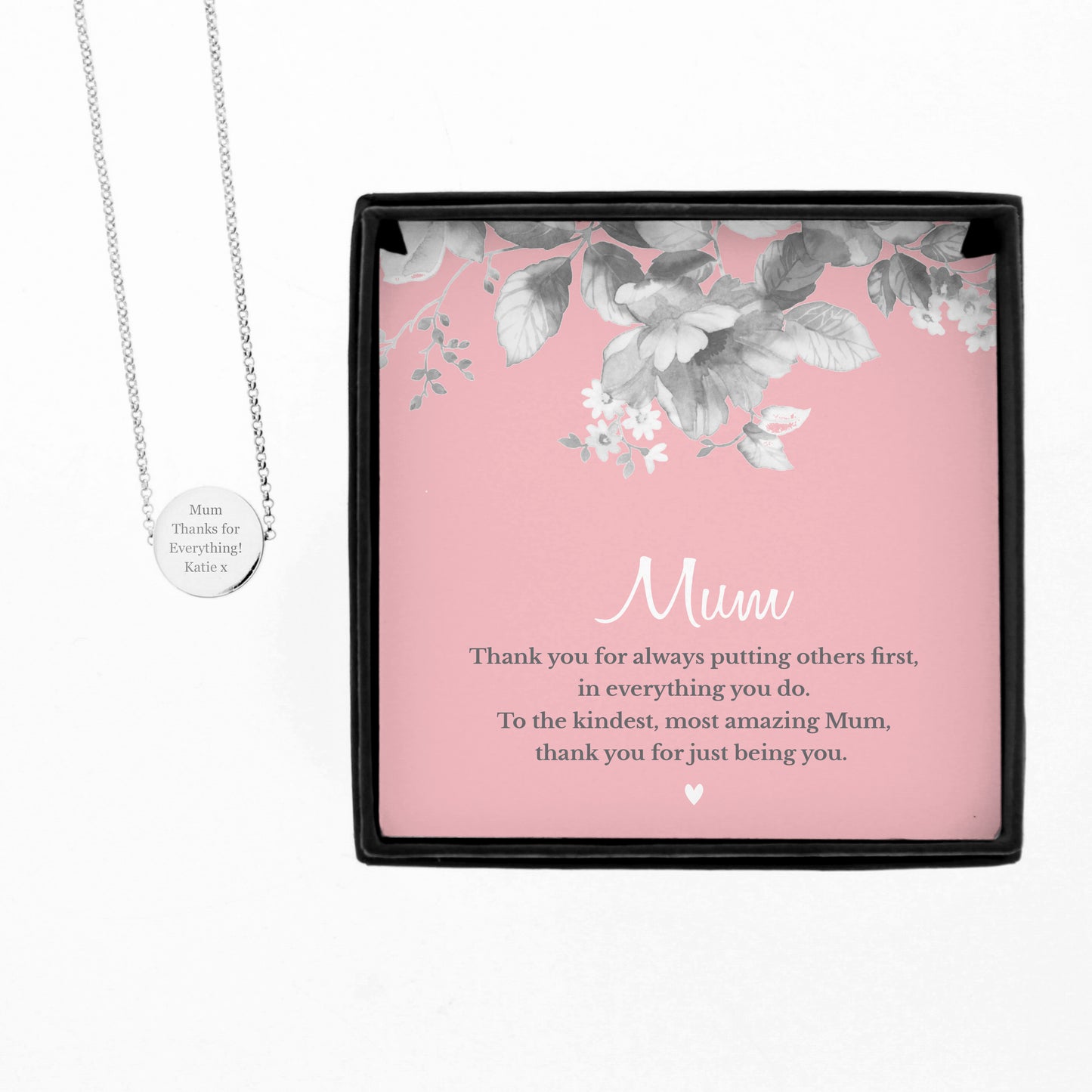 Mum Gift - Personalised Mum Silver Tone Necklace and Box