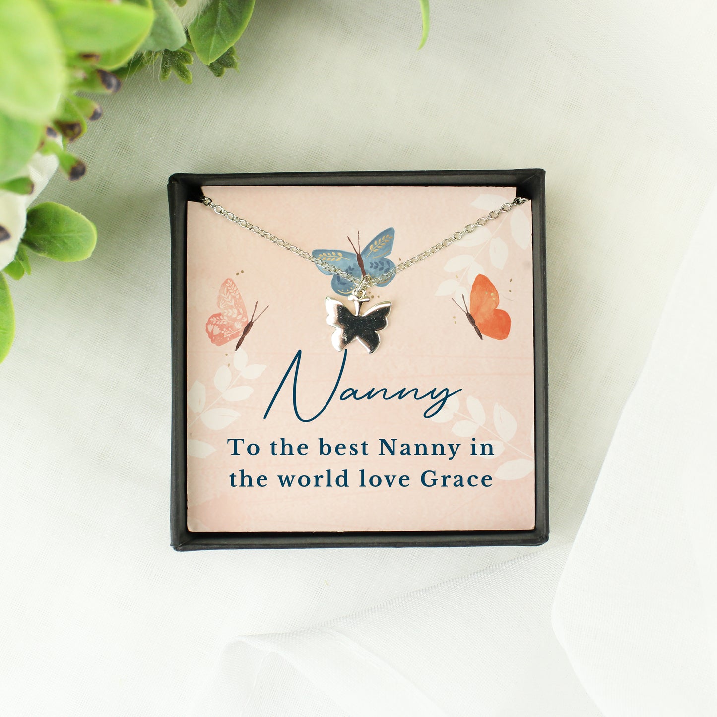 Personalised Mothers Day - Butterfly Sentiment Necklace and Box