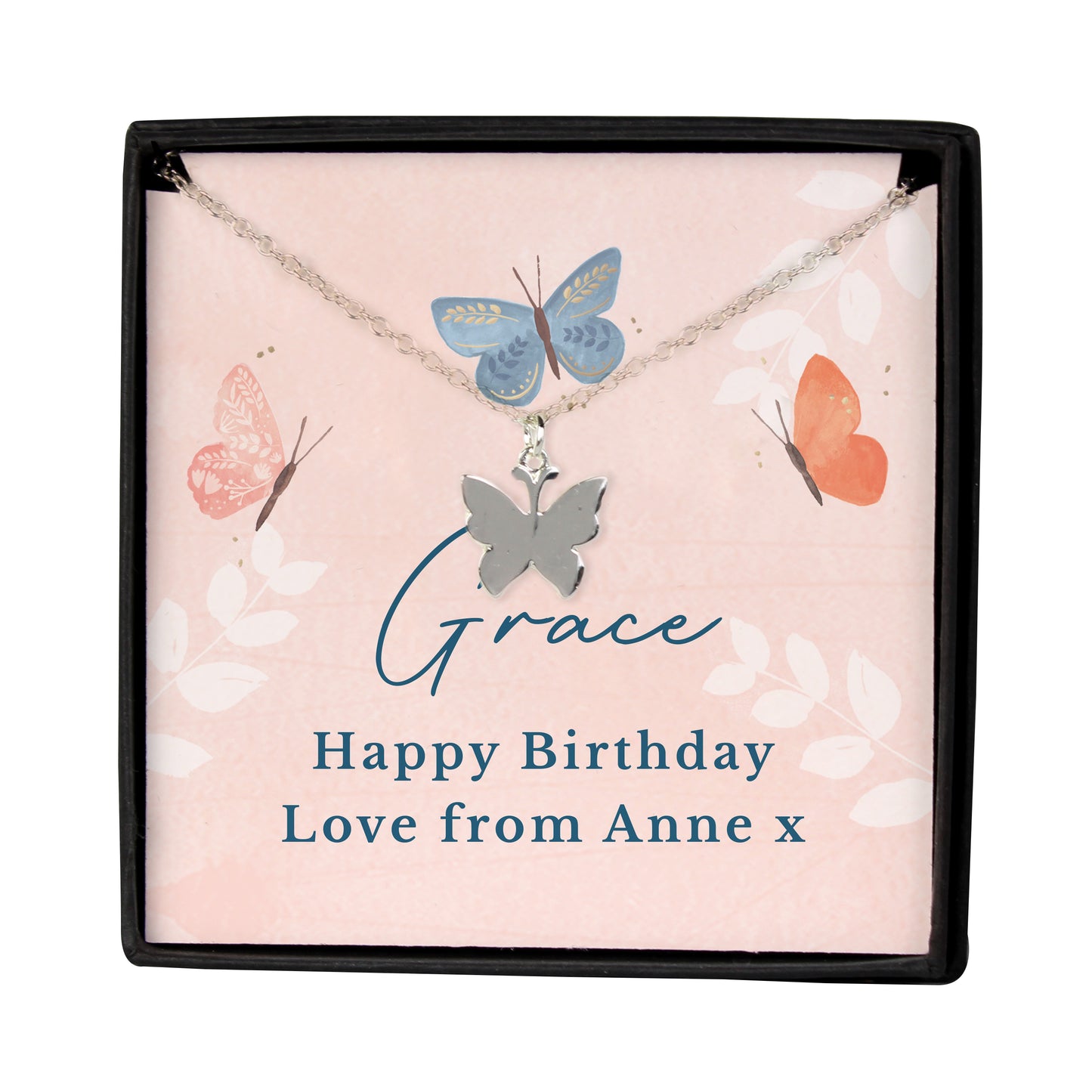 Personalised Mothers Day - Butterfly Sentiment Necklace and Box