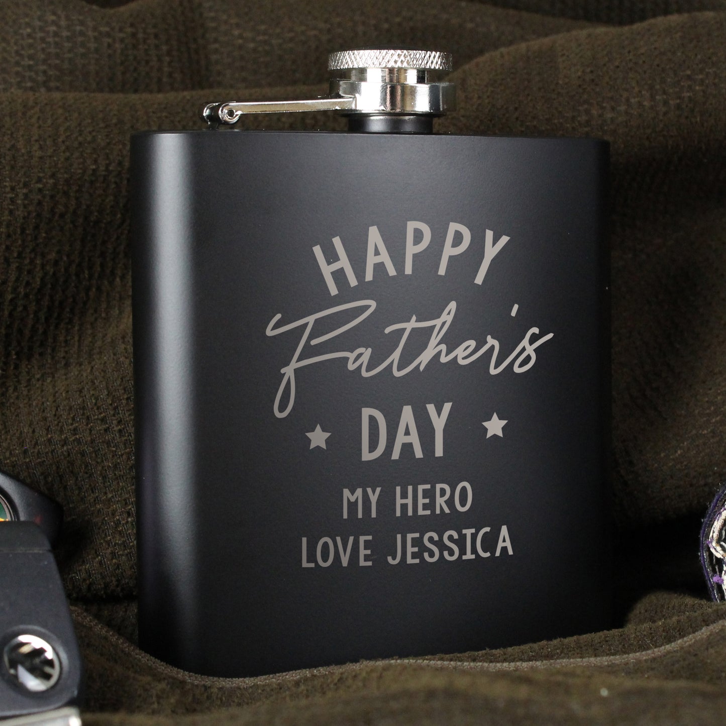 Personalised Gift - Father's Day Black Hip Flask