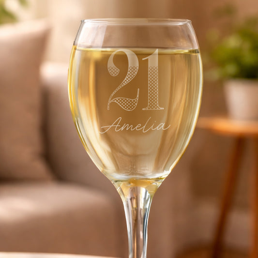 Age 21 Gift - Personalised Big Age Wine Glass