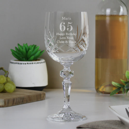 Age 65 Gift - Personalised Cut Crystal Wine Glass