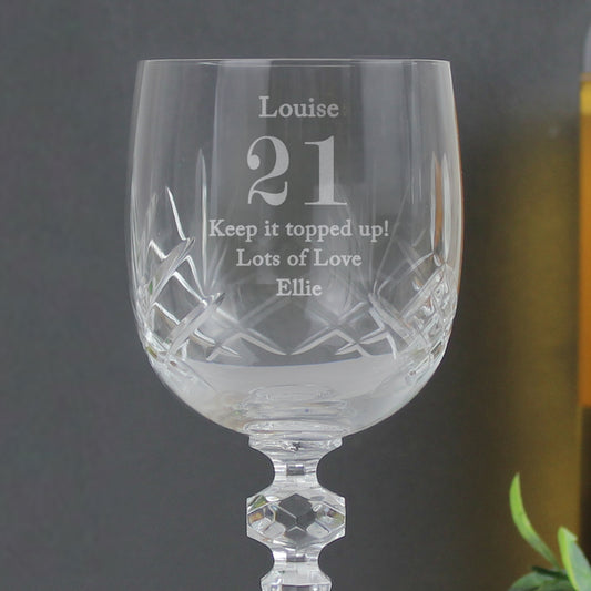 Age 21 Gift - Personalised Cut Crystal Wine Glass