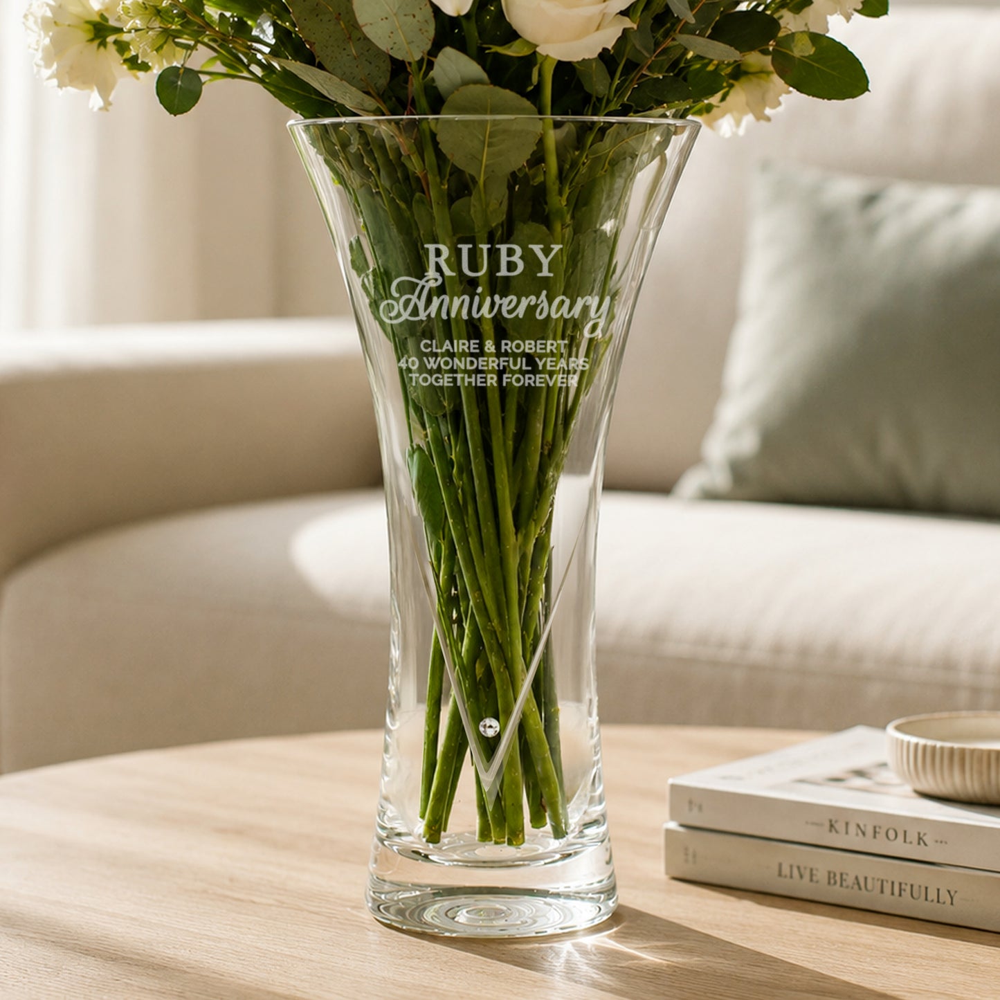 40th Anniversary Gift - Personalised Ruby Anniversary Large Hand Cut Diamante Heart Vase