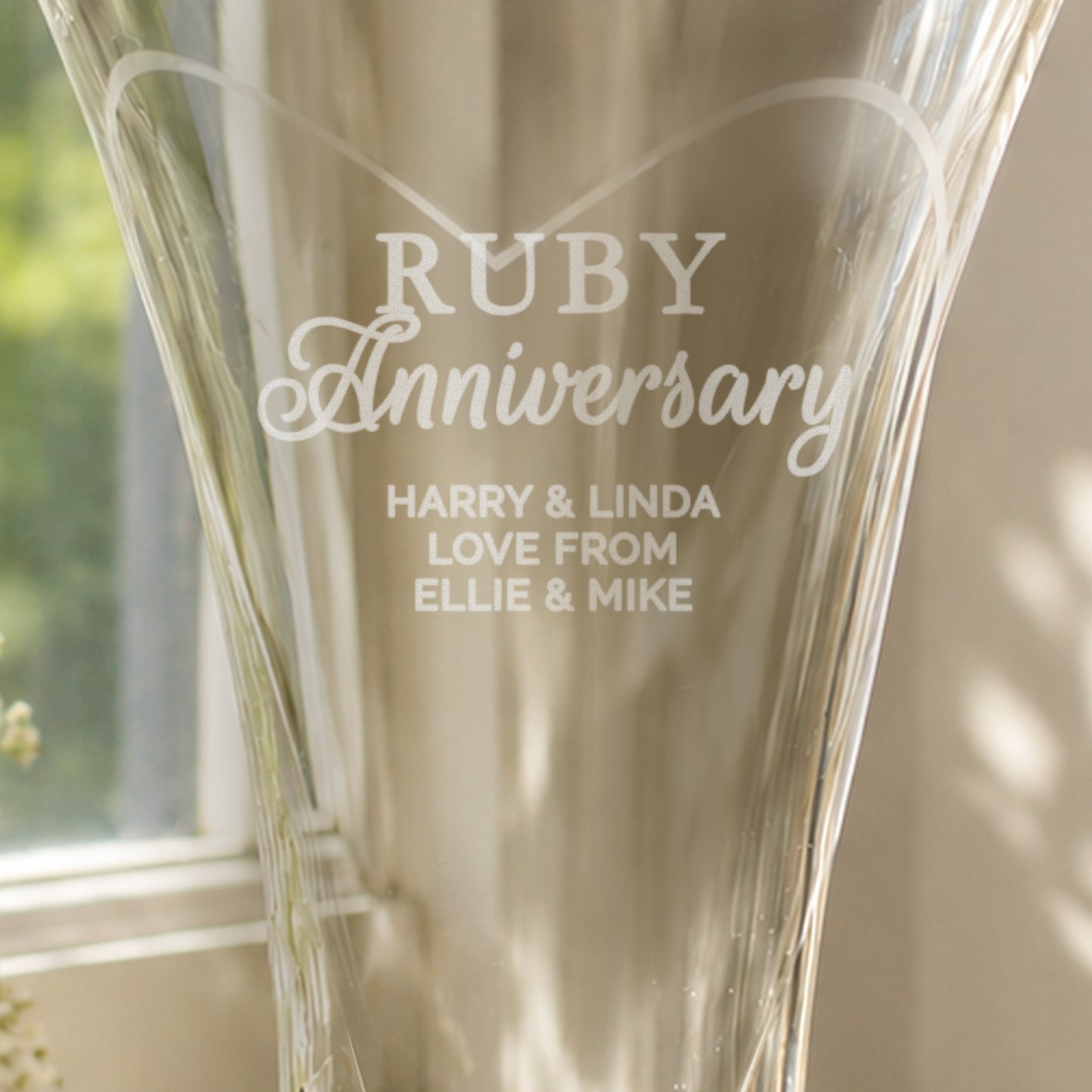 40th Anniversary Gift - Personalised Ruby Anniversary Large Hand Cut Diamante Heart Vase