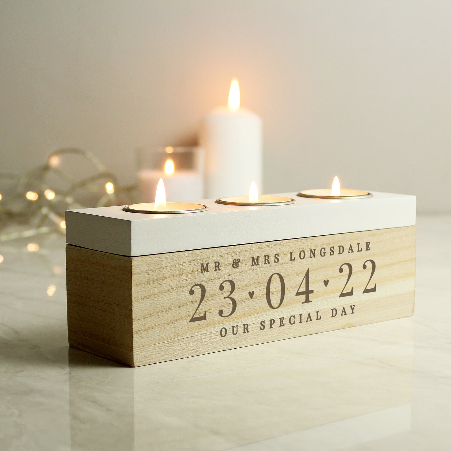 10th Anniversary Gift - Large Date Triple Tea Light Box