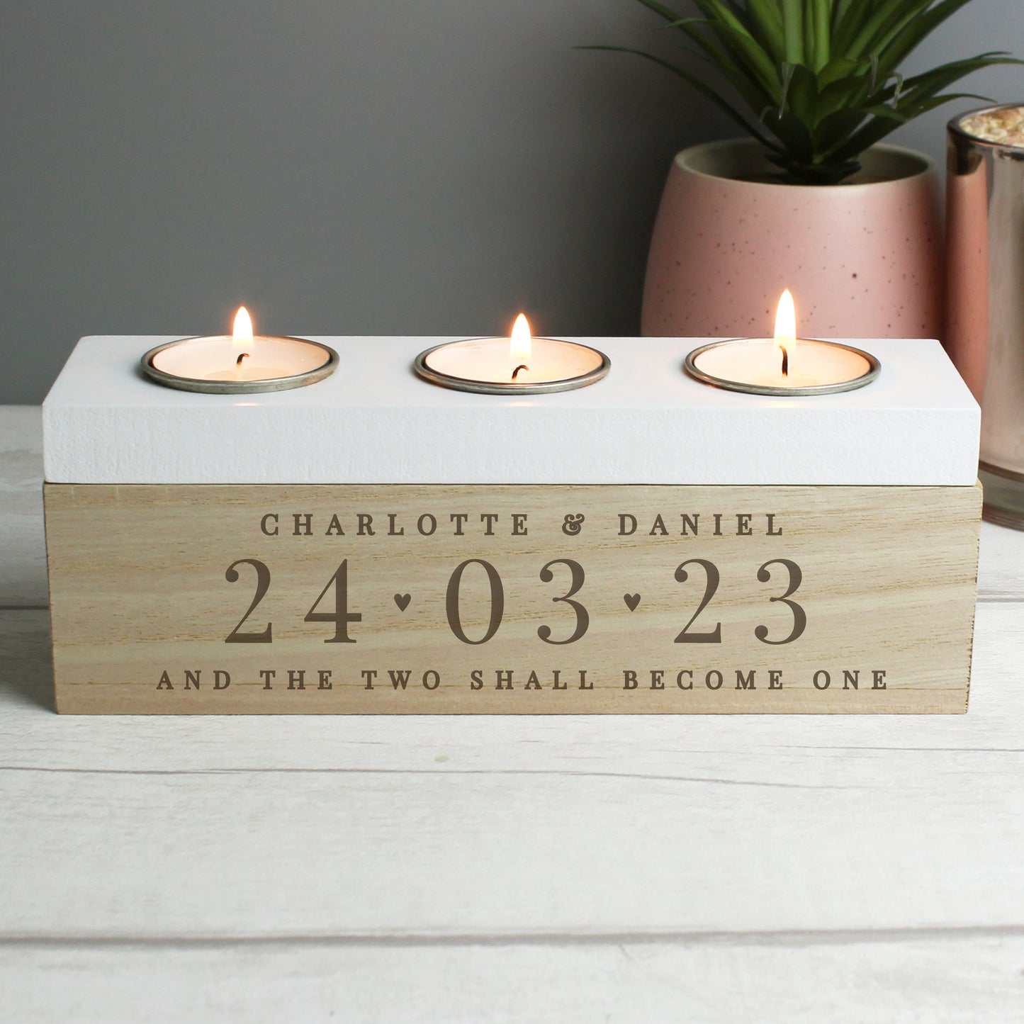10th Anniversary Gift - Large Date Triple Tea Light Box