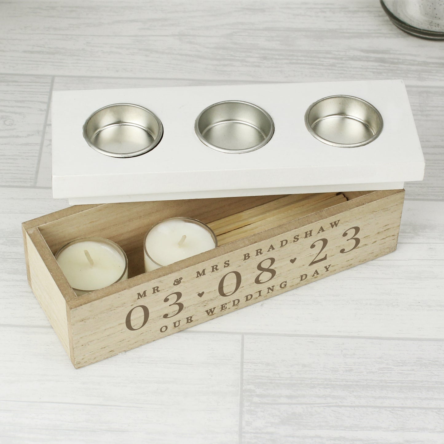 10th Anniversary Gift - Large Date Triple Tea Light Box