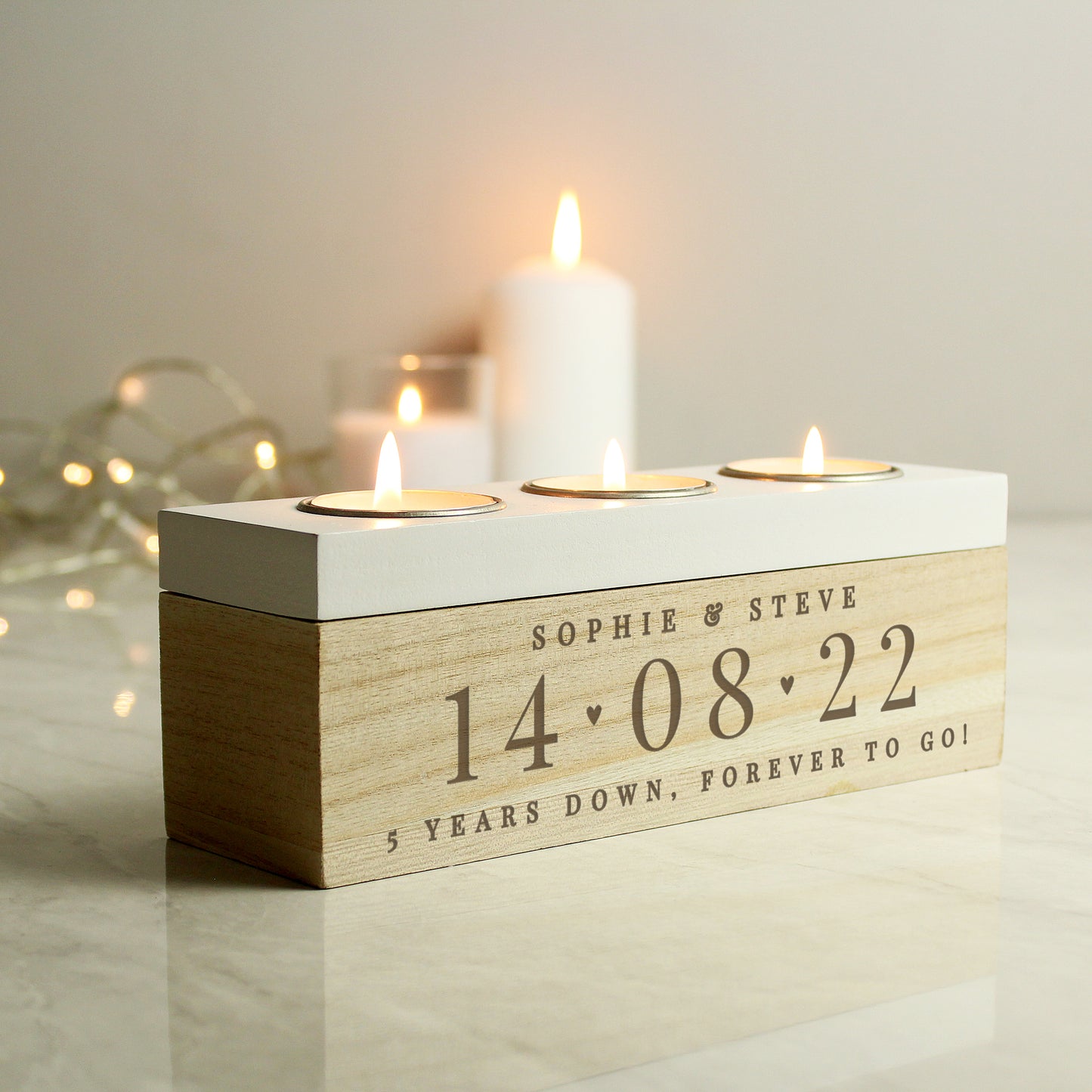 10th Anniversary Gift - Large Date Triple Tea Light Box