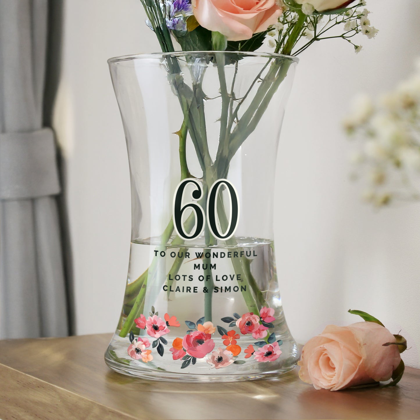 5th Anniversary Gift - Personalised Floral Waisted Vase