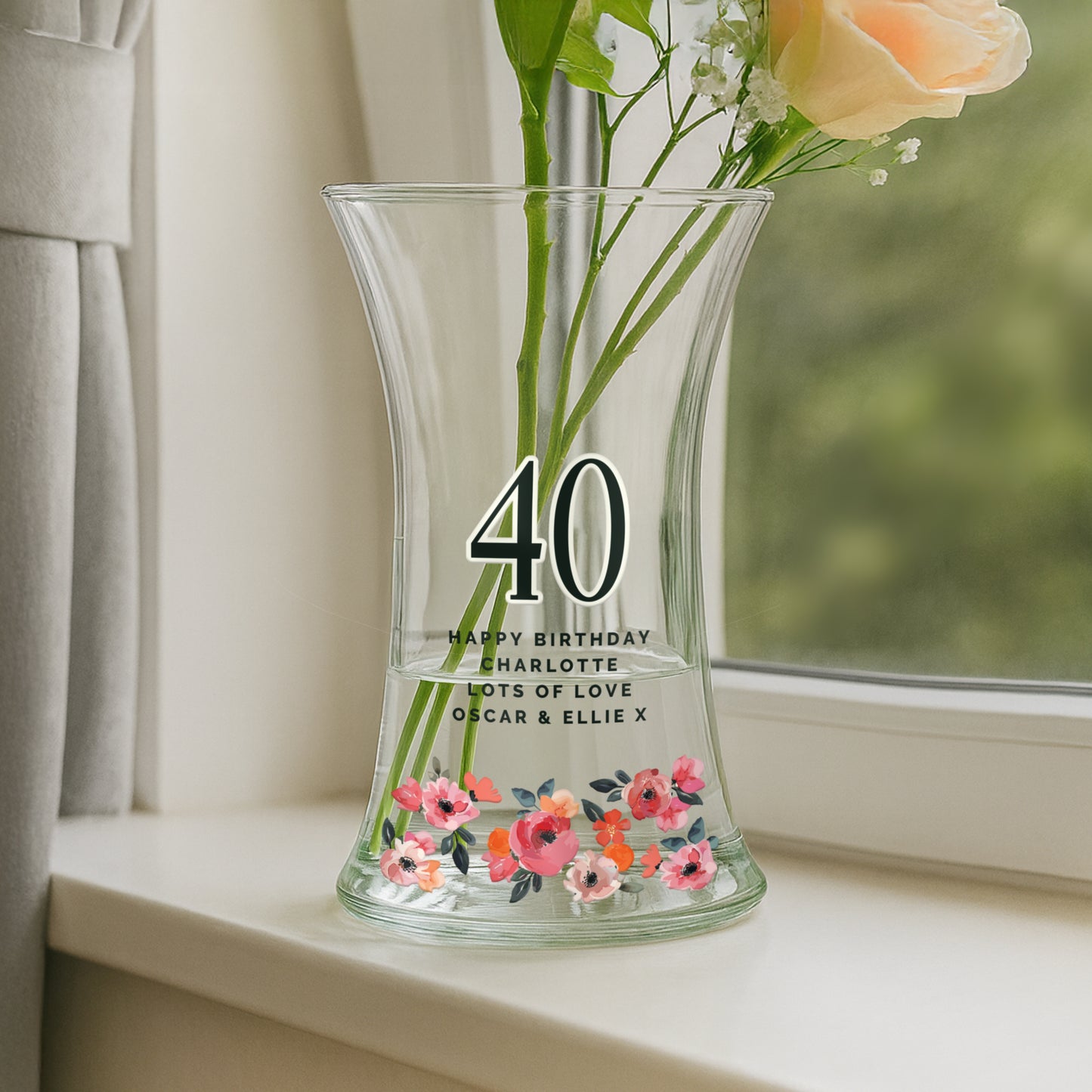 5th Anniversary Gift - Personalised Floral Waisted Vase