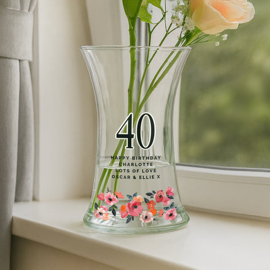 40th Anniversary Gift - Personalised Floral Waisted Vase